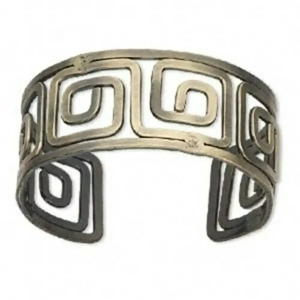 Handcrafted Antique Brass Cleopatra Open Greek Key Cuff Wide Bangle Bracelet